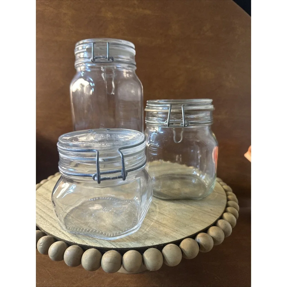 3-Fido Bormioli Rocco Wire Hinged Clear Glass Jar Made in Italy cottagecore